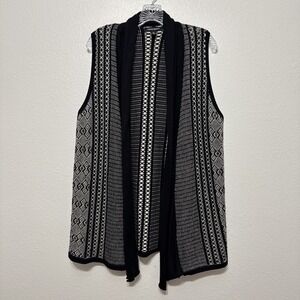 Foxcroft Black & White Zip Front Cardigan Sweater Vest Wool Blend Womens Size XL